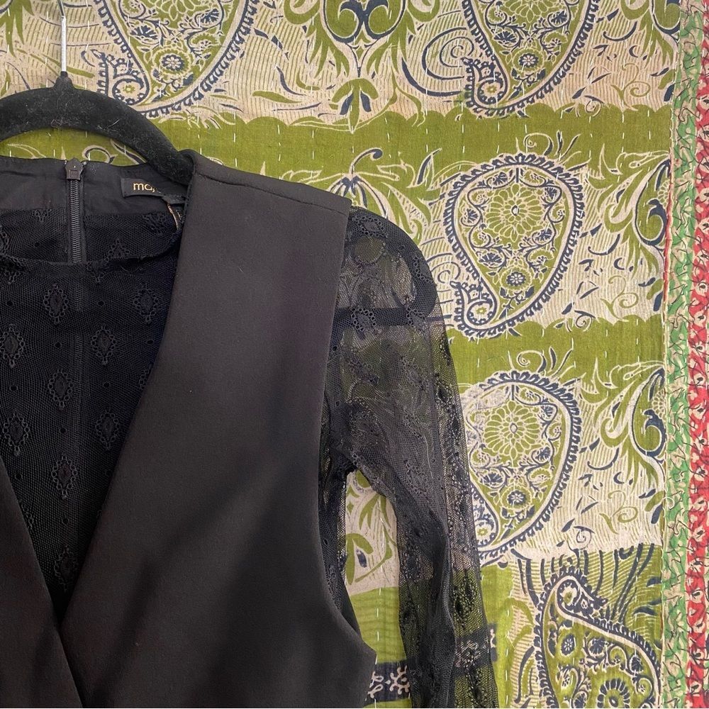 Maje Black Istoria Lace Long Sleeve Romper Playsuit Size EU 34/ US 2 - Picture 4 of 16